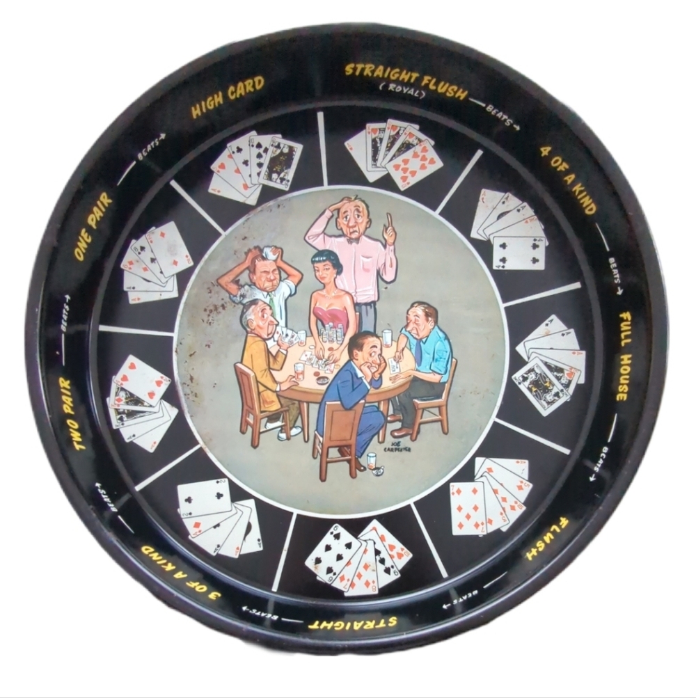 Vintage Poker Game Metal Drinks Tray